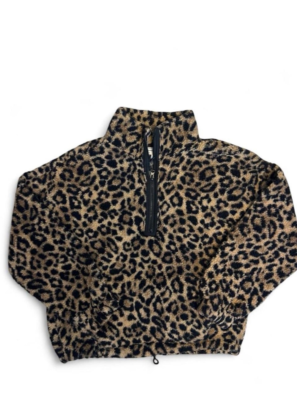 No Boundaries Leopard Print Sherpa Jacket - Black & Tan